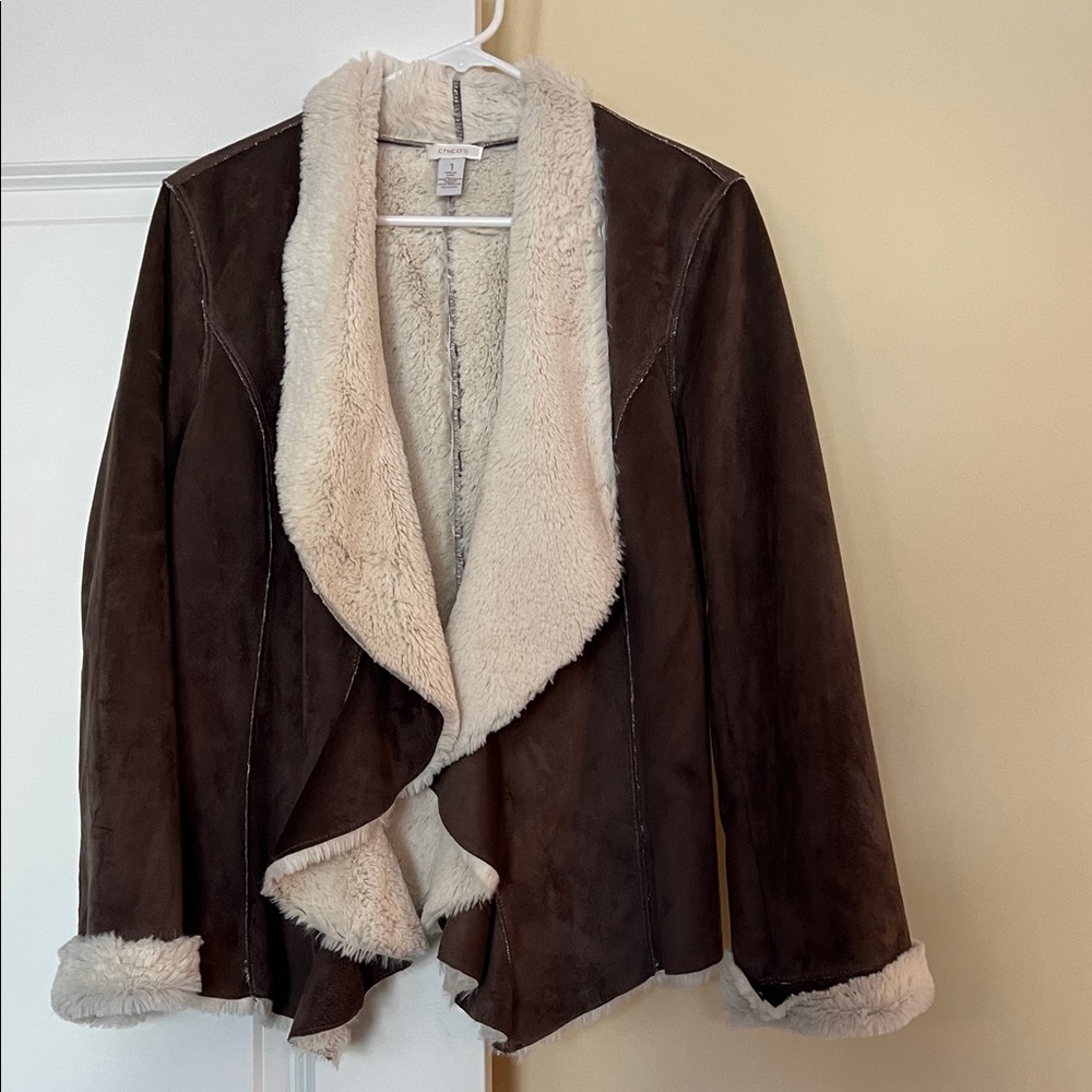 Chico's Brown Teddy Jacket with Cream Trim